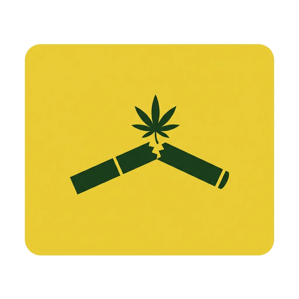 Illustration CBD et arrêt du tabac — cigarette brisée et flacon CBD — guide sevrage expert 2026