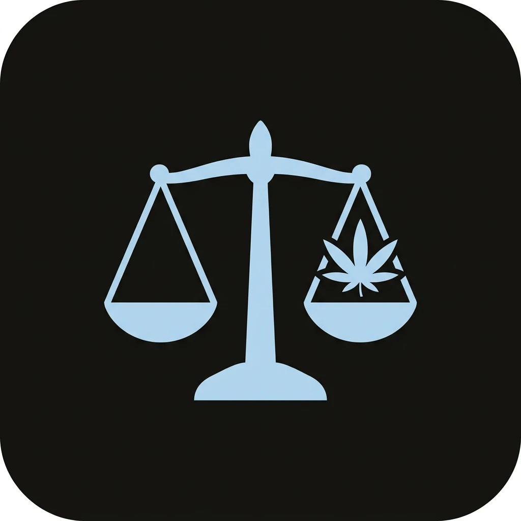 Illustration législation CBD France 2026 — balance de la justice et feuille de chanvre — guide juridique expert