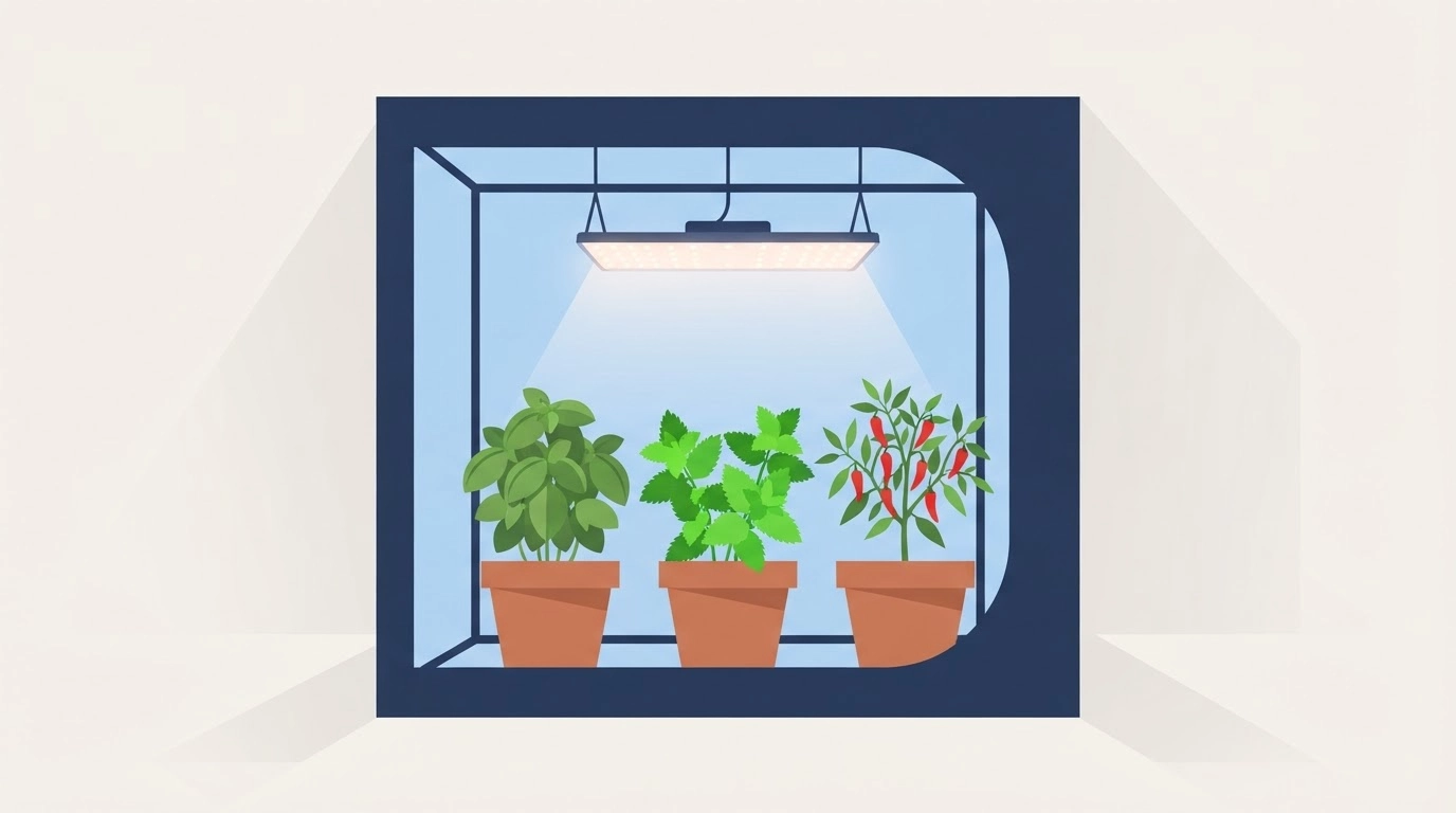 Chambre de culture indoor contenant des plantes aromatiques en pots : ce qui est légal en France