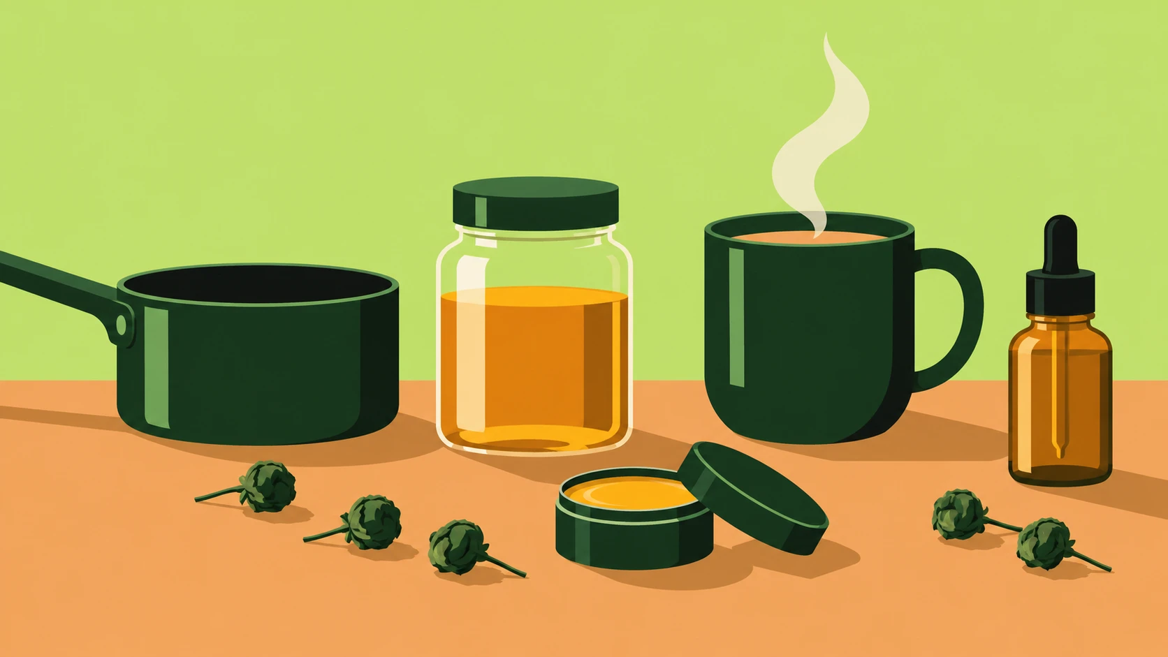 CBD fait maison : huile, tisane, beurre et baume préparés à partir de fleurs de CBD